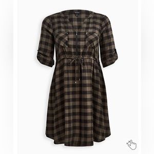 Torrid 0 MINI CHALLIS ZIP- FRONT SHIRT DRESS PLAID